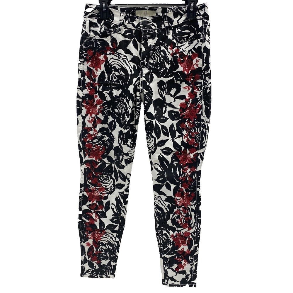 CJ Cookie Johnson Womens 27 Wisdom Ankle skinny jeans floral embroidered red blk